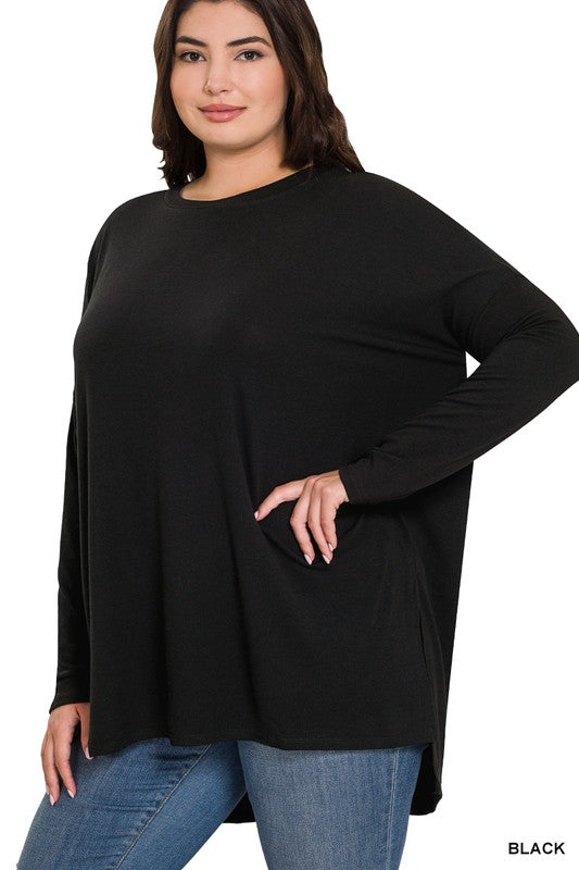 Plus Dolman Long Sleeve Round Neck Top - Zenana