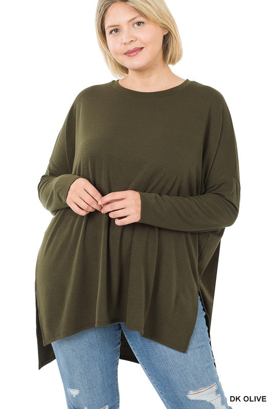 Plus Dolman Long Sleeve Round Neck Top - Zenana