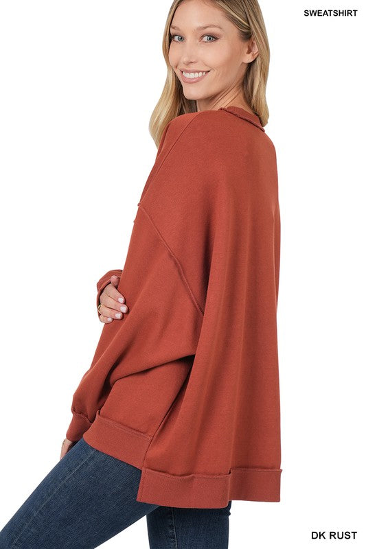 Oversized Exposed-Seam Sweatshirt - Zenana