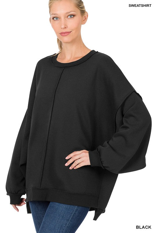 Oversized Exposed-Seam Sweatshirt - Zenana