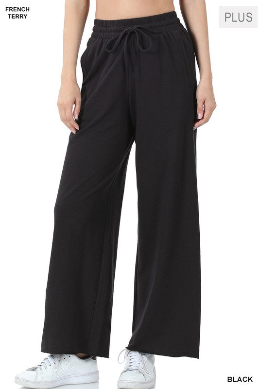 Plus French Terry Drawstring Waist Pants - Zenana