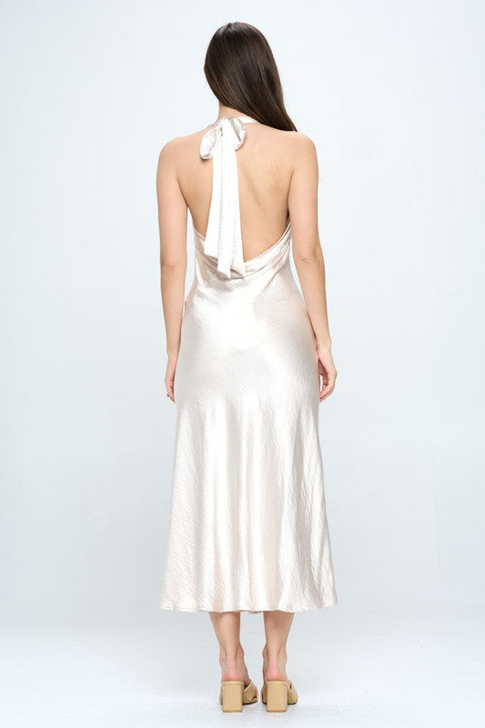 Satin Draped Halter Neck Dress - One And Only Collective Inc.