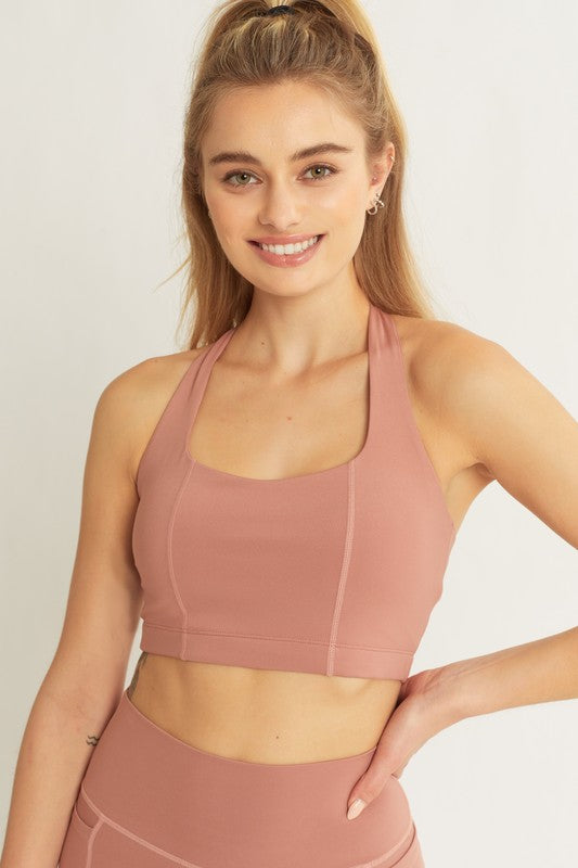 Activewear Crop Halter Back Detail Top - Love Tree