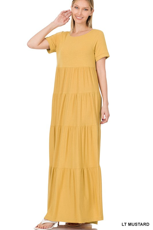 Short Sleeve Tiered Maxi Dress - Zenana