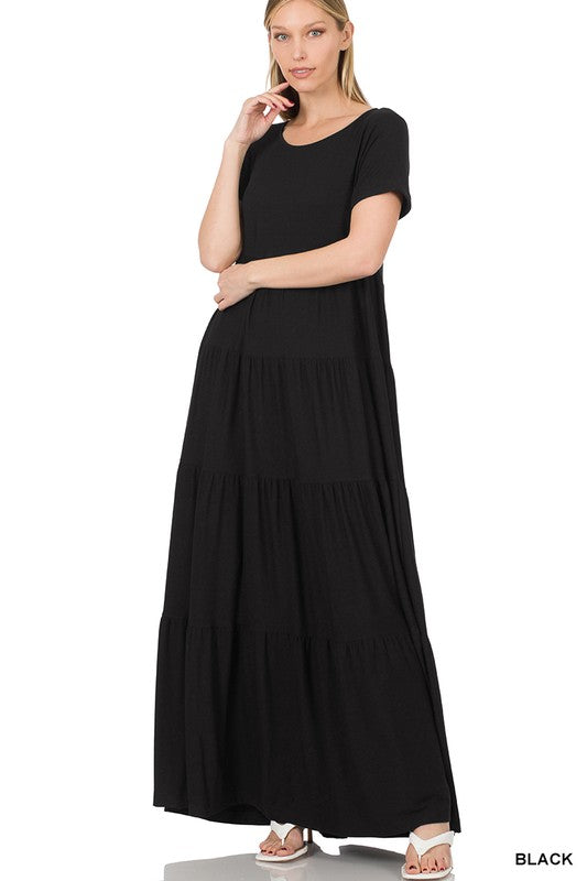 Short Sleeve Tiered Maxi Dress - Zenana