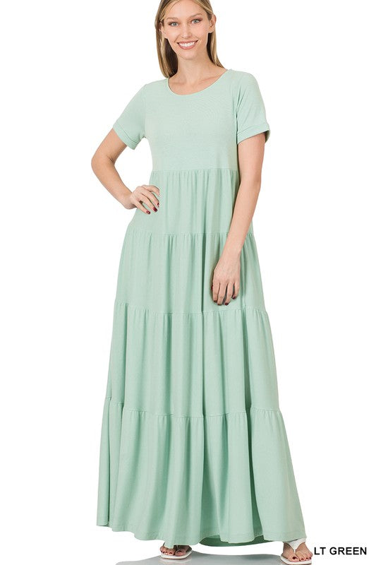 Short Sleeve Tiered Maxi Dress - Zenana