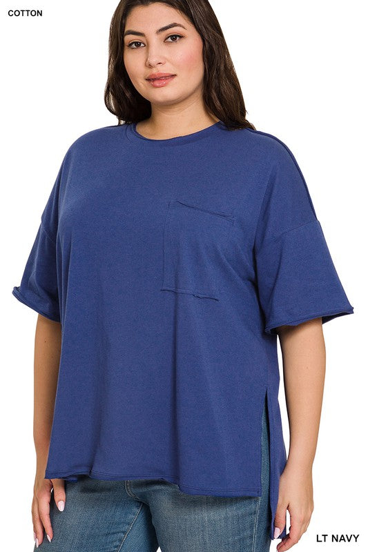 Plus Row Edge High-Low Hem Box Top - Zenana