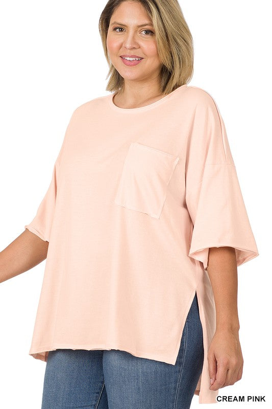 Plus Row Edge High-Low Hem Box Top - Zenana