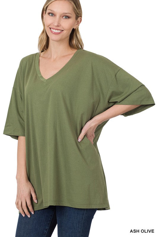 Cotton Drop Shoulder Oversized Boyfriend Box Tee - Zenana