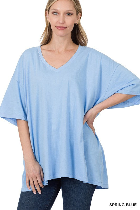 Cotton Drop Shoulder Oversized Boyfriend Box Tee - Zenana