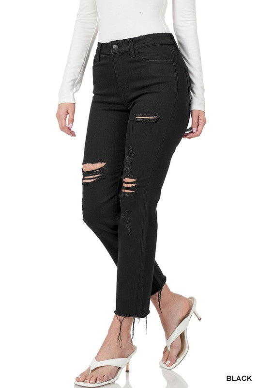 Distressed Cropped Denim - Zenana