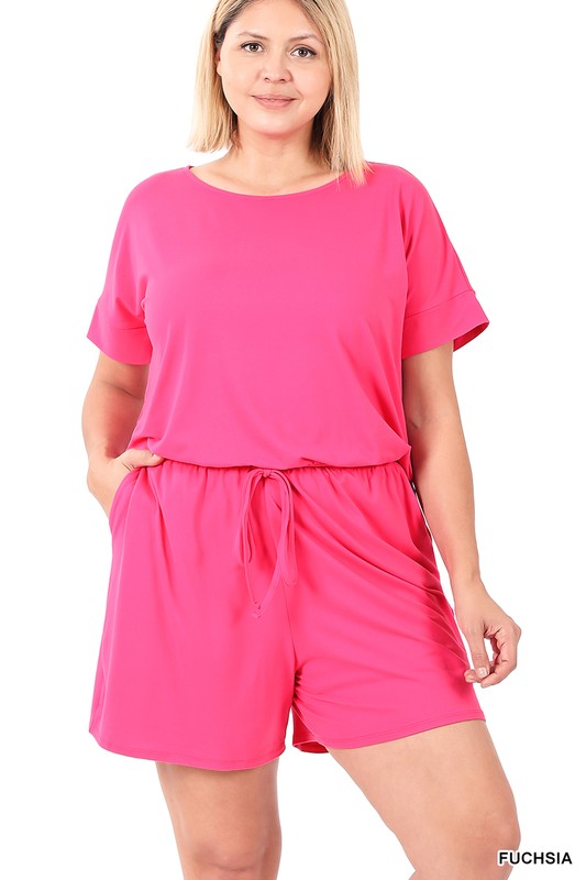 Plus Brushed DTY Romper With Pockets - Zenana