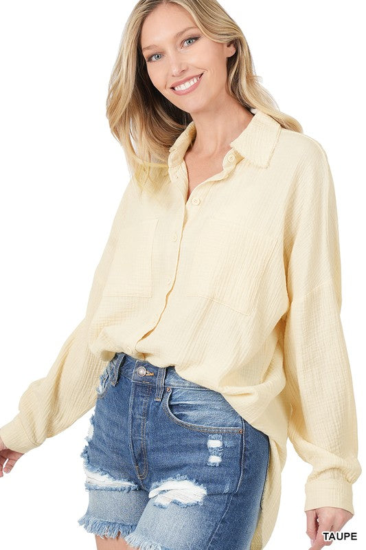 Oversized Raw Edge Shirt - Zenana