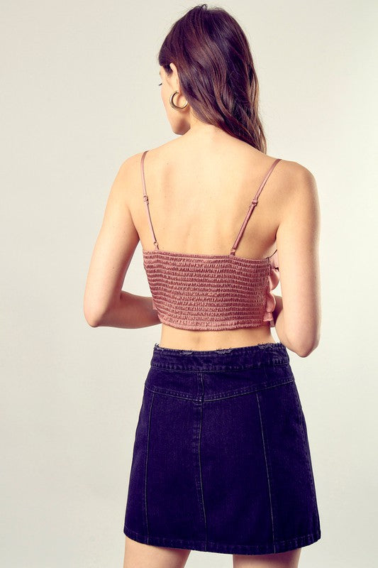 Front Tie-Up Cami Crop Top - Mustard Seed