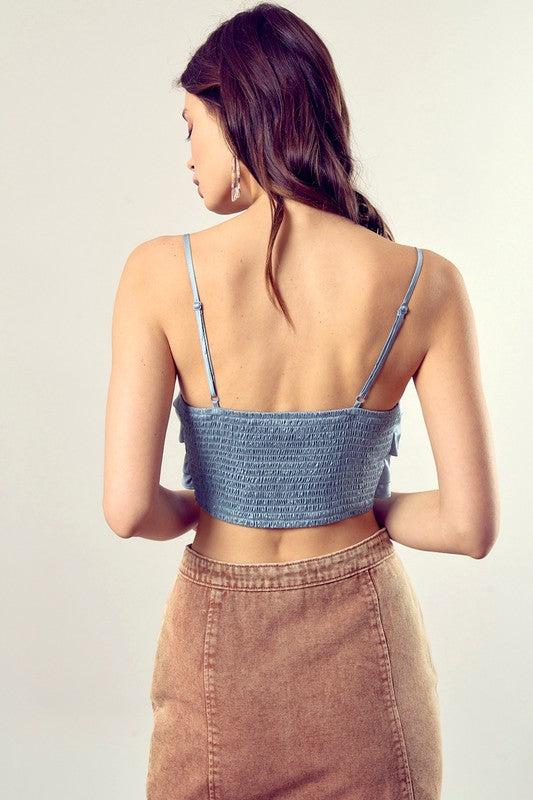 Front Tie-Up Cami Crop Top - Mustard Seed