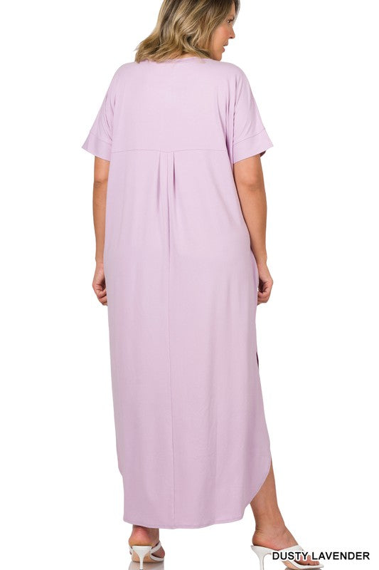 Plus Brushed DTY Short Sleeve Maxi Dress - Zenana