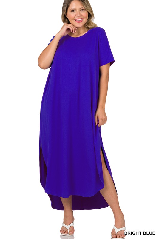 Plus Brushed DTY Short Sleeve Maxi Dress - Zenana