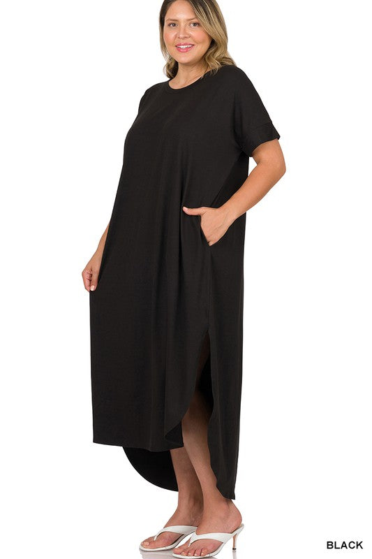 Plus Brushed DTY Short Sleeve Maxi Dress - Zenana