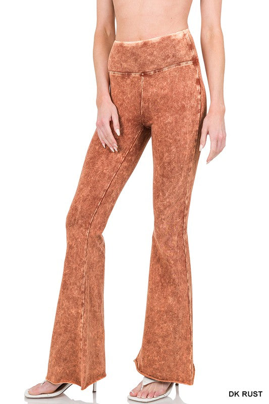 Acid Wash High Waist Raw Edge Hem Pants - Zenana