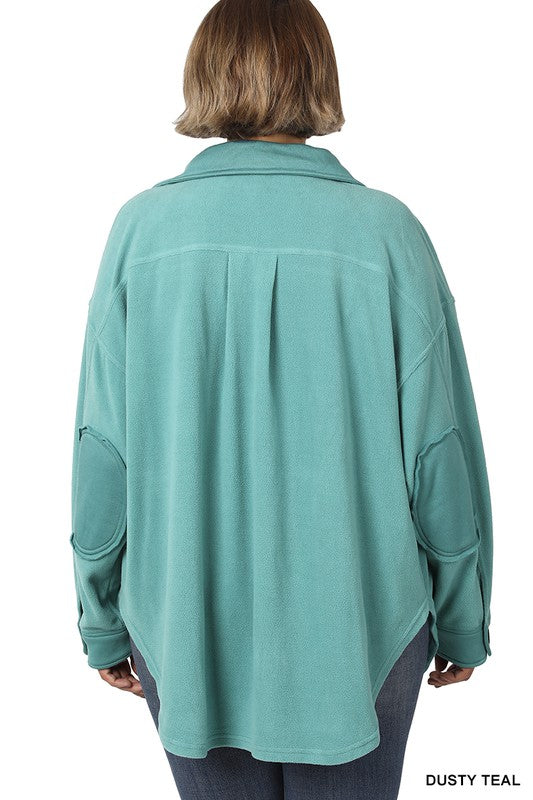 Plus Oversized Basic Fleece Shacket - Zenana