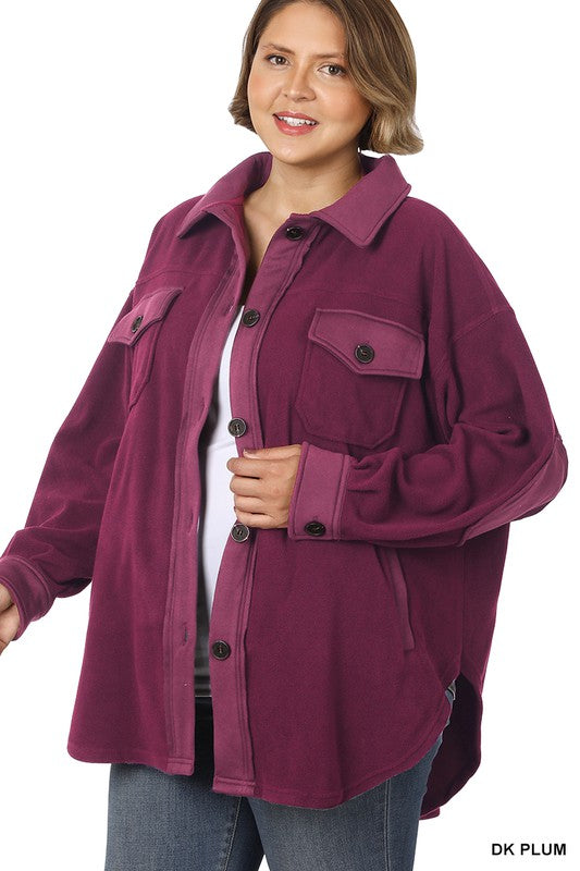 Plus Oversized Basic Fleece Shacket - Zenana