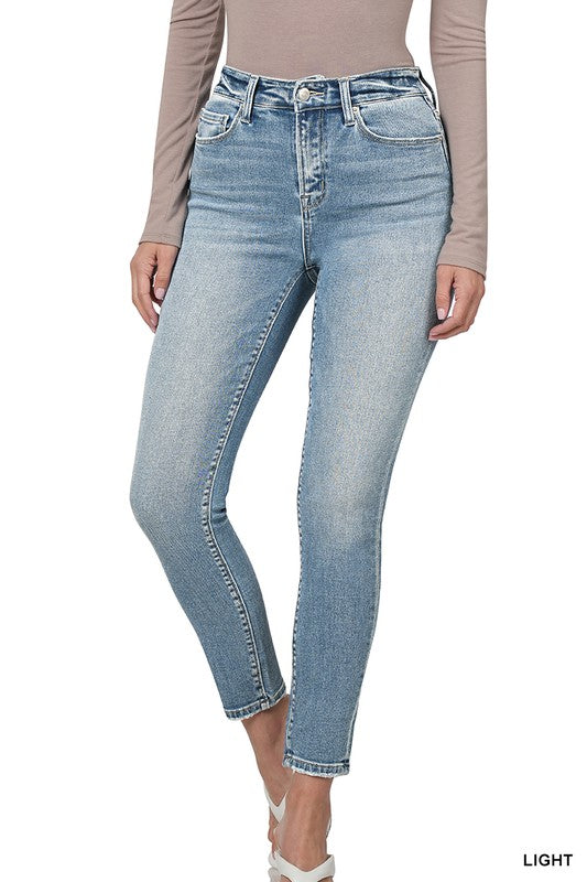 High Rise Ankle Skinny Denim Pants - Zenana