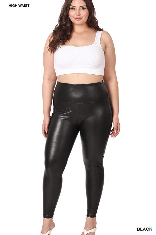 Plus High Rise Faux Leather Leggings - Zenana