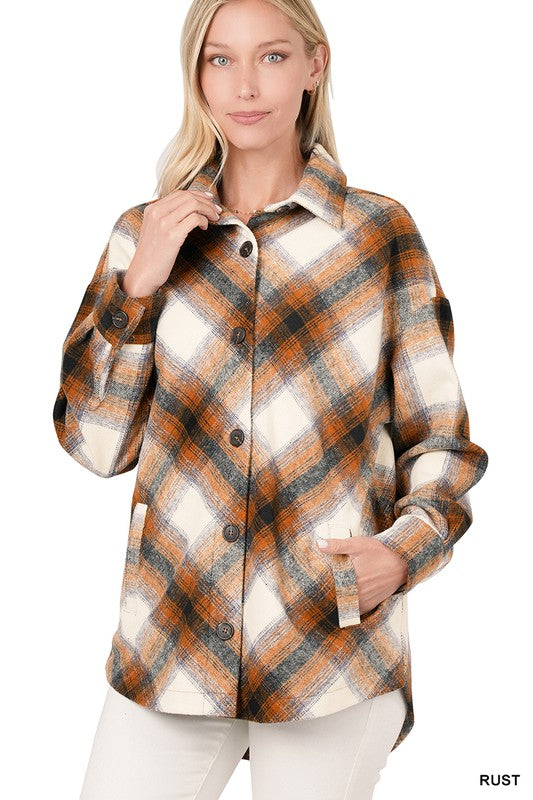 Yarn Dyed Plaid Shacket With Pockets - Zenana