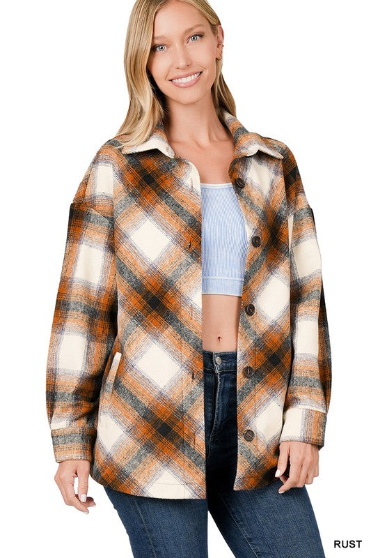 Yarn Dyed Plaid Shacket With Pockets - Zenana