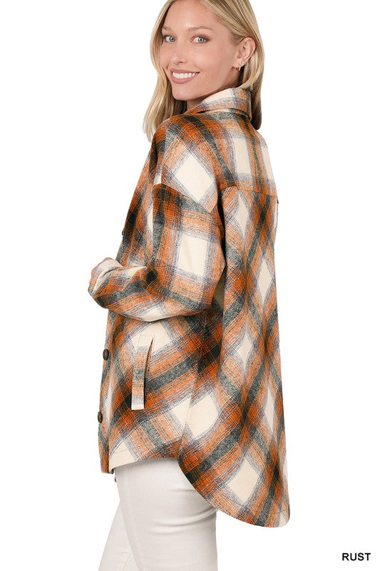 Yarn Dyed Plaid Shacket With Pockets - Zenana