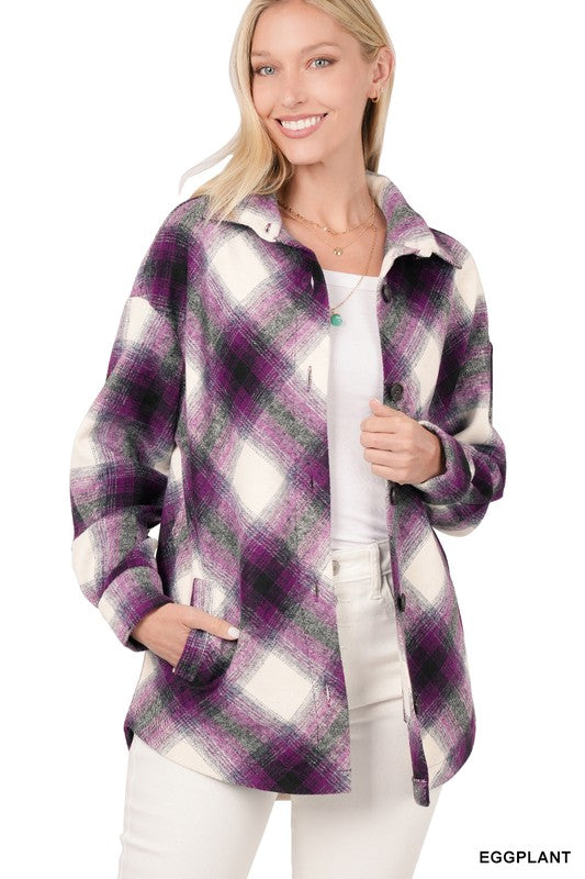 Yarn Dyed Plaid Shacket With Pockets - Zenana