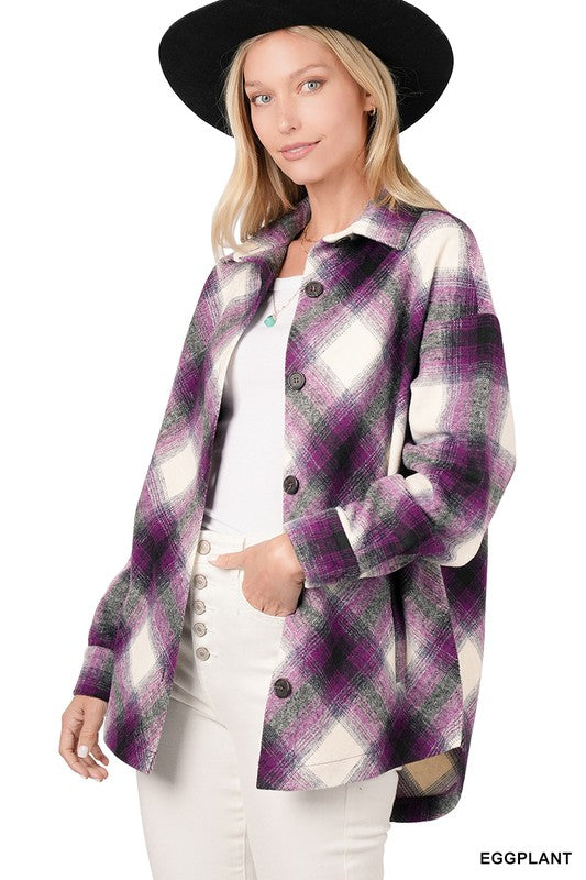 Yarn Dyed Plaid Shacket With Pockets - Zenana