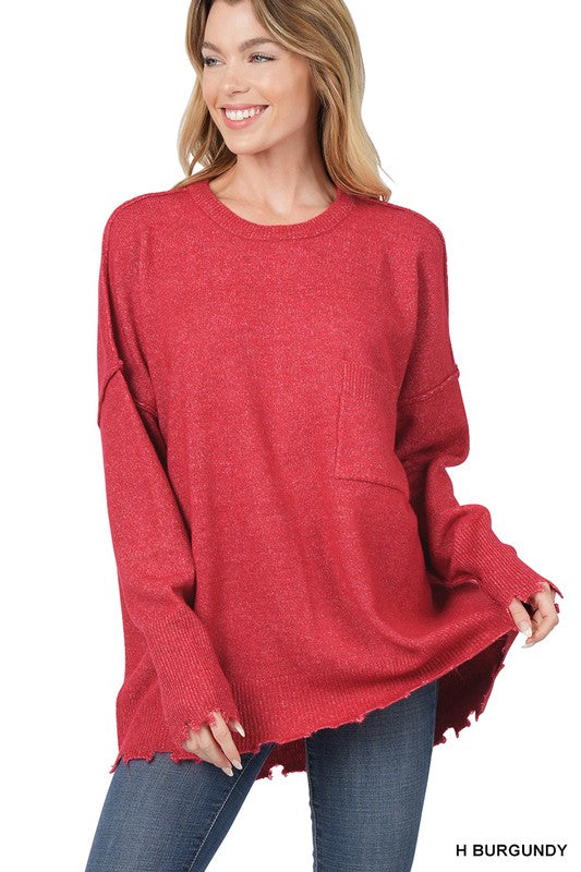 Distressed Melange Oversized Sweater - Zenana