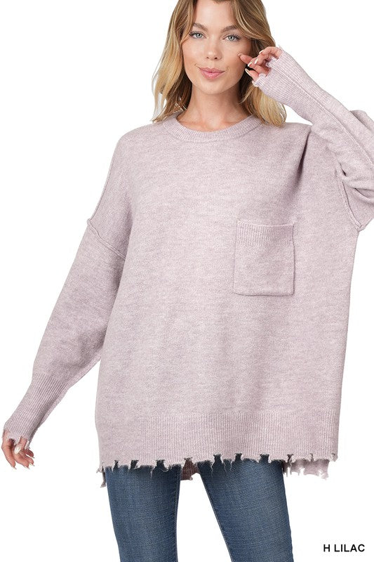 Distressed Melange Oversized Sweater - Zenana