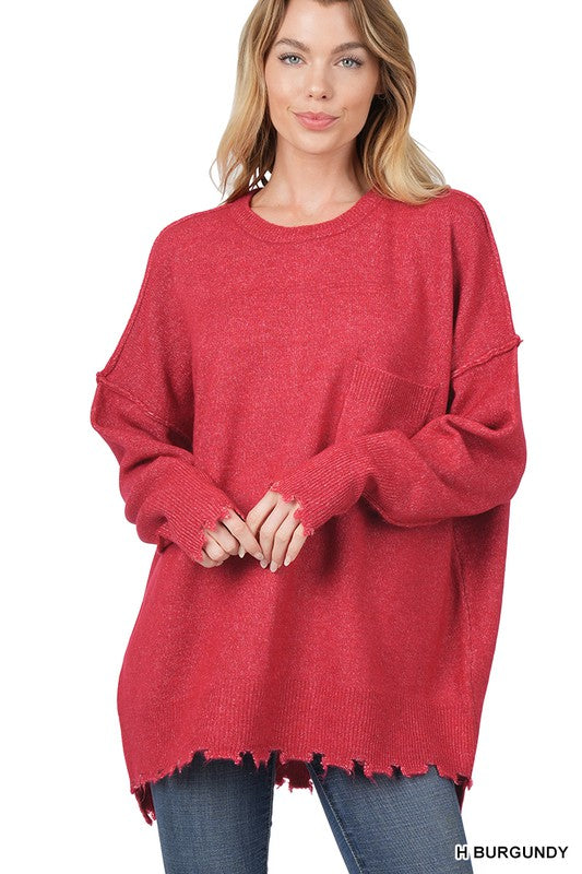 Distressed Melange Oversized Sweater - Zenana