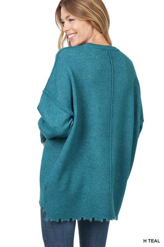 Distressed Melange Oversized Sweater - Zenana