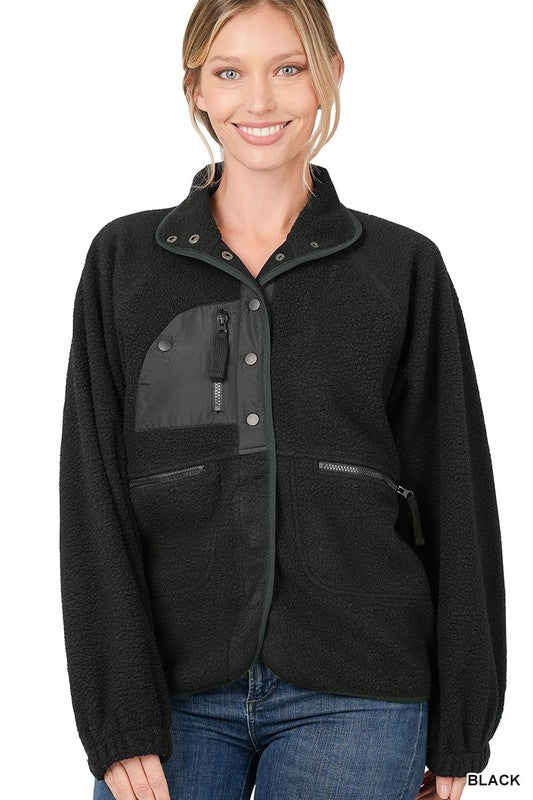 Snap Button Fleece Jacket - Zenana