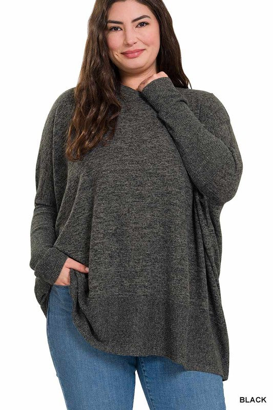 Plus Brushed Melange Hacci Oversized Sweater - Zenana