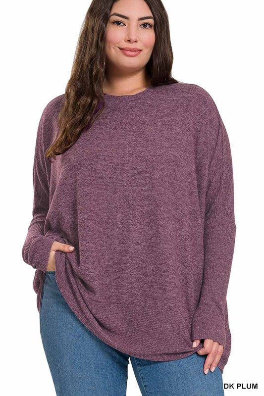 Plus Brushed Melange Hacci Oversized Sweater - Zenana