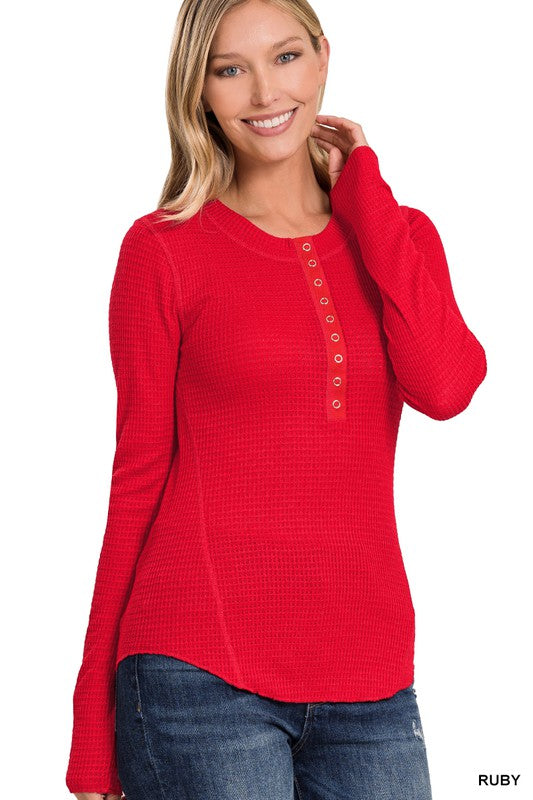 Baby Waffle Snap Button Sweater - Zenana