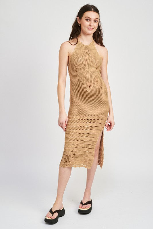 Emory Park Crochet Halter Midi Dress With Slit