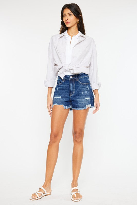 High Rise No Stitch Frayed Hem Shorts - Kancan