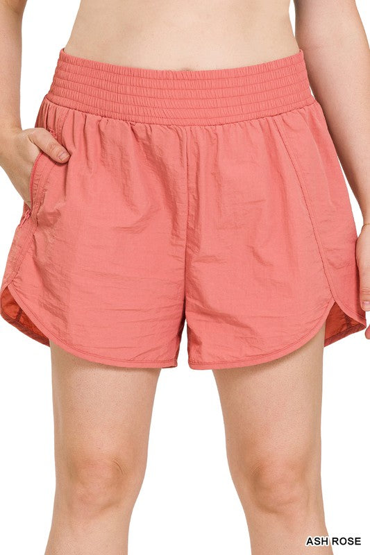 Plus Windbreaker Smocked Waistband Running Shorts - Zenana