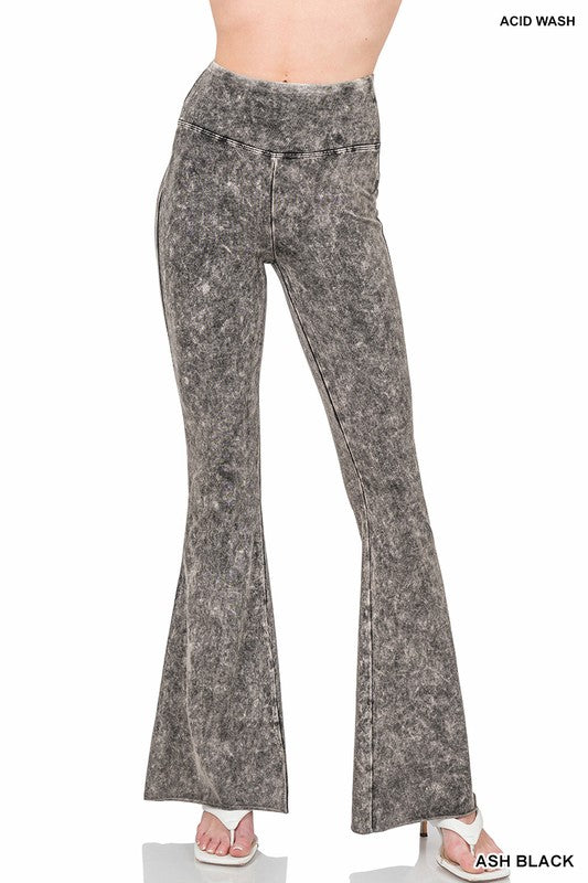 Acid Wash High Waist Raw Edge Hem pants - Zenana