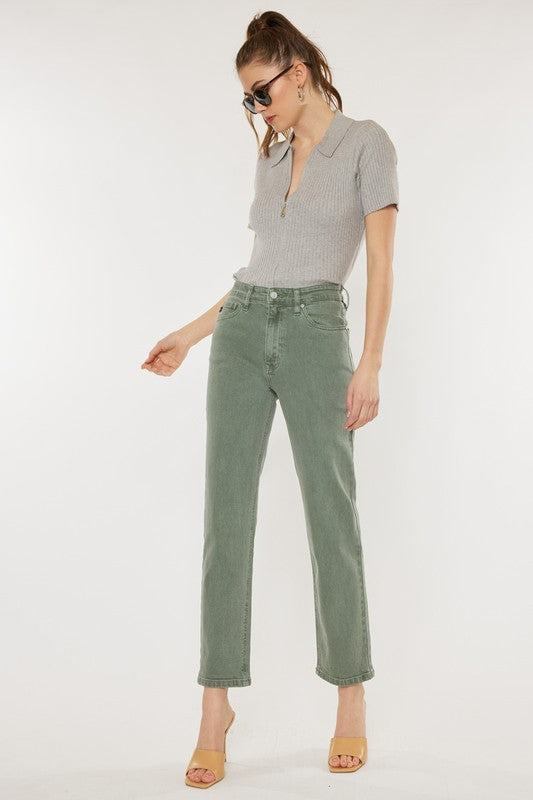 Ultra High Rise 90's Olive Straight Jeans - KanCan