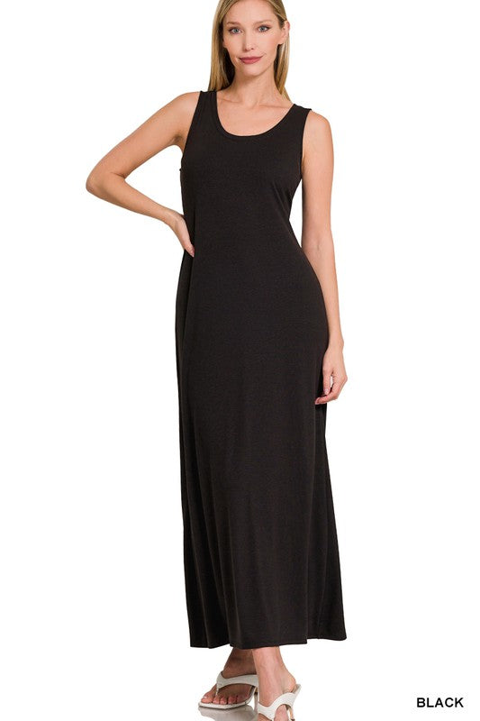 Sleeveless Flared Scoop Neck Maxi Dress - Zenana