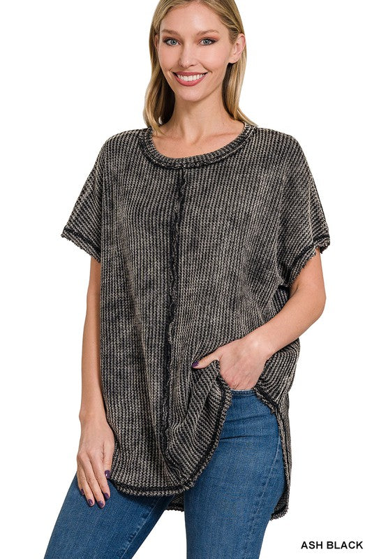 Washed Baby Waffle Short Sleeve Top - Zenana