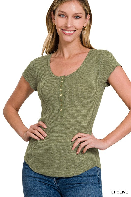 Baby Waffle Snap Button Cap Sleeve Top - Zenana