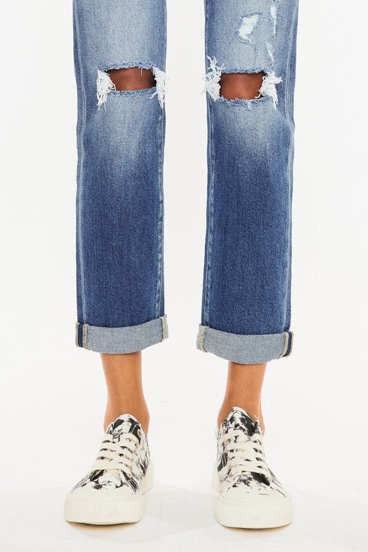 High Rise Hem Detail Slim Straight Jeans - KanCan