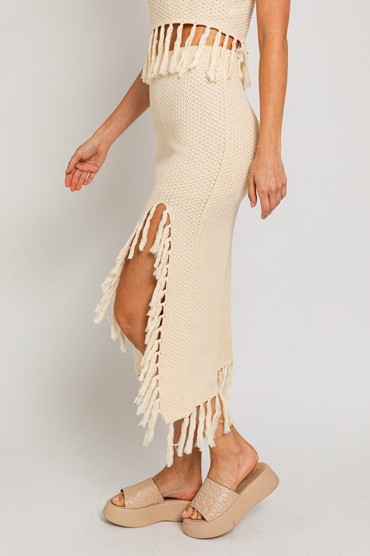 Tassel Detail Sweater Midi Skirt - Le Lis